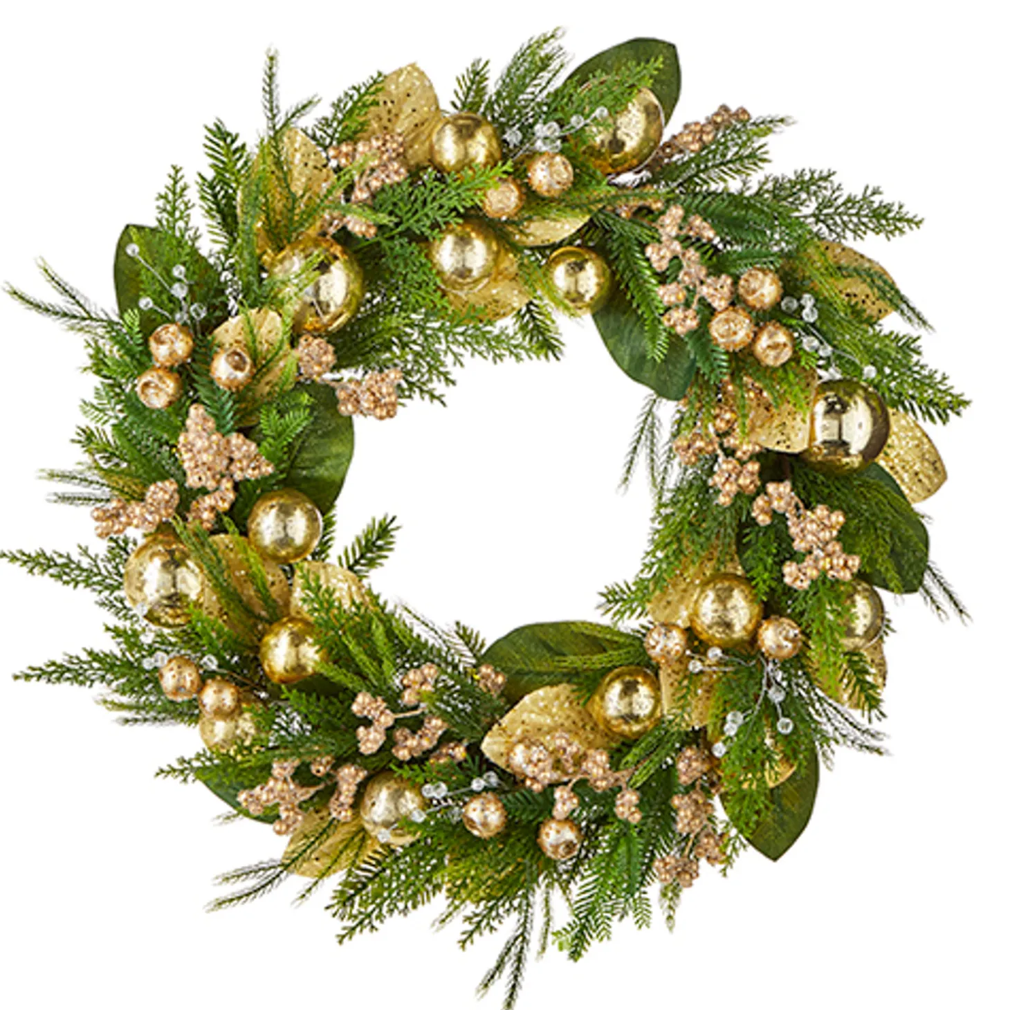 Raz 28" Evergreen And Gold Christmas Wreath W4202352