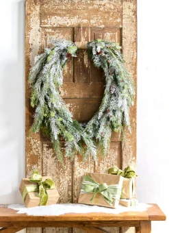 Raz 36" Flocked Oval Cedar And Pinecone Christmas Wreath W4309881