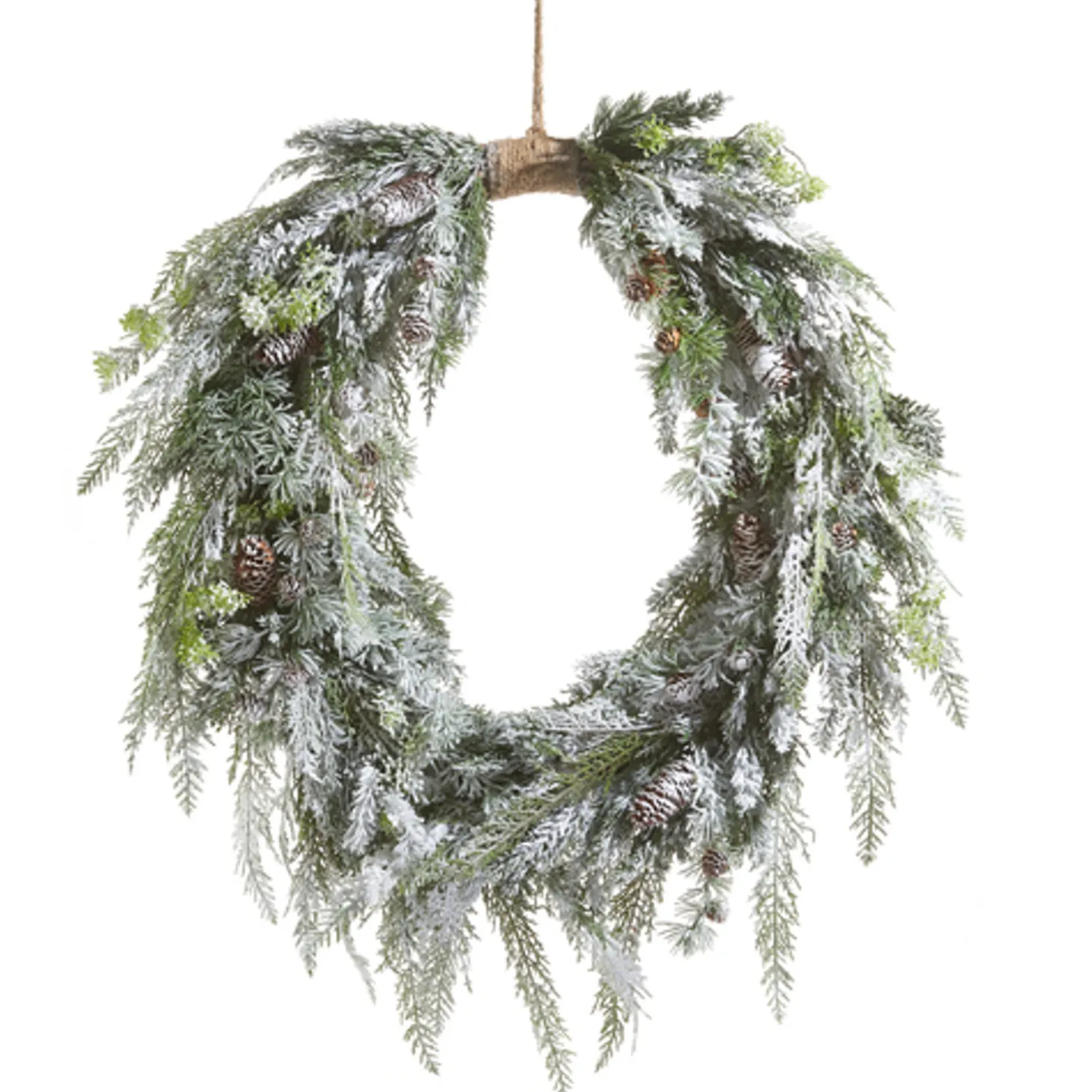 Raz 36" Flocked Oval Cedar And Pinecone Christmas Wreath W4309881