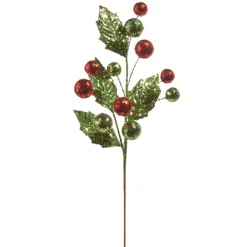 Raz 23" Glittered Holly And Ornament Christmas Tree Spray F4406673