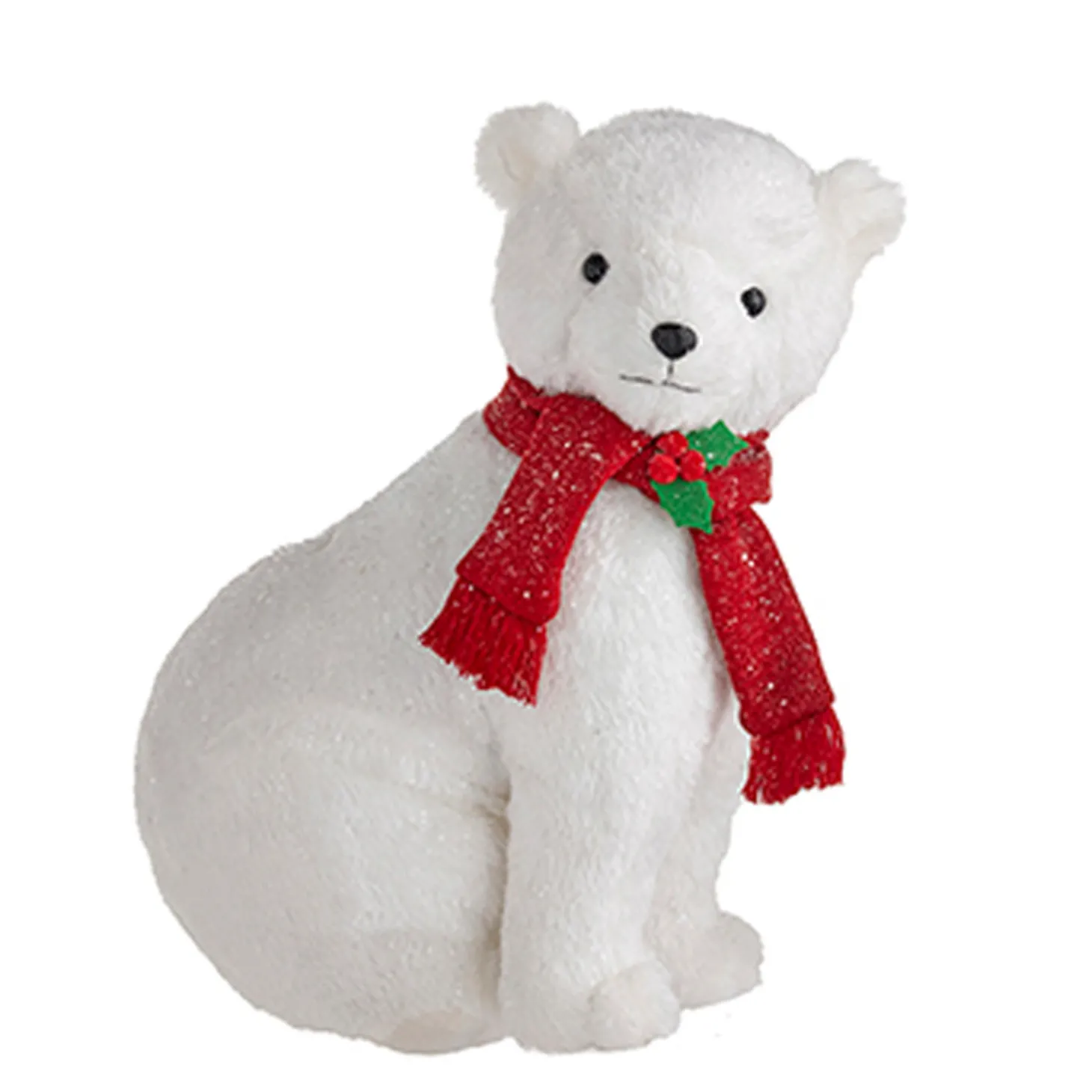 Raz 14.75" Glittered Plush Polar Bear With Scarf Christmas Figure 4216246