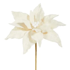 Raz 19.5" Glittered White Poinsettia Christmas Pick F4306668