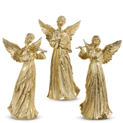 Raz 14" Gold Angel With Instrument Set Of 3 Christmas Figures 4311307