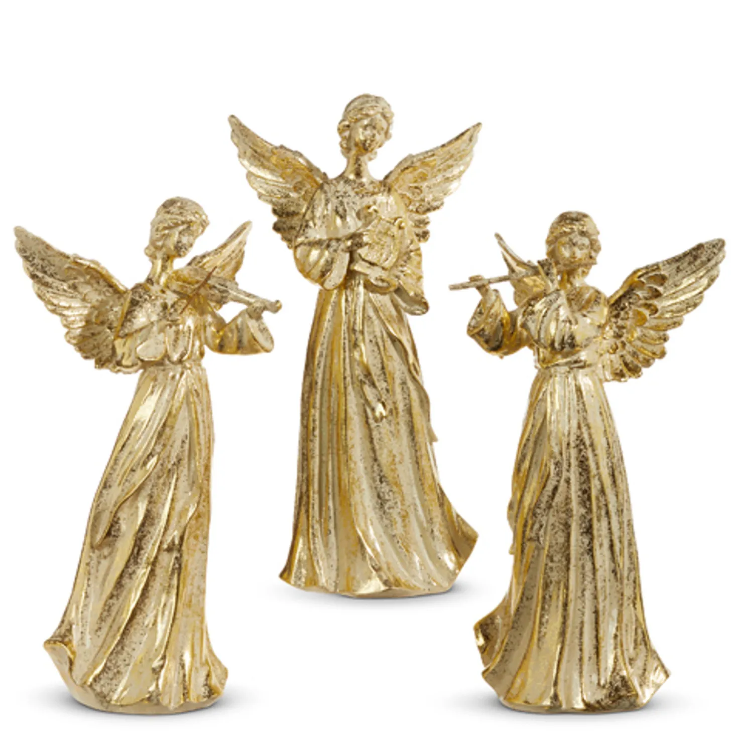 Raz 14" Gold Angel With Instrument Set Of 3 Christmas Figures 4311307