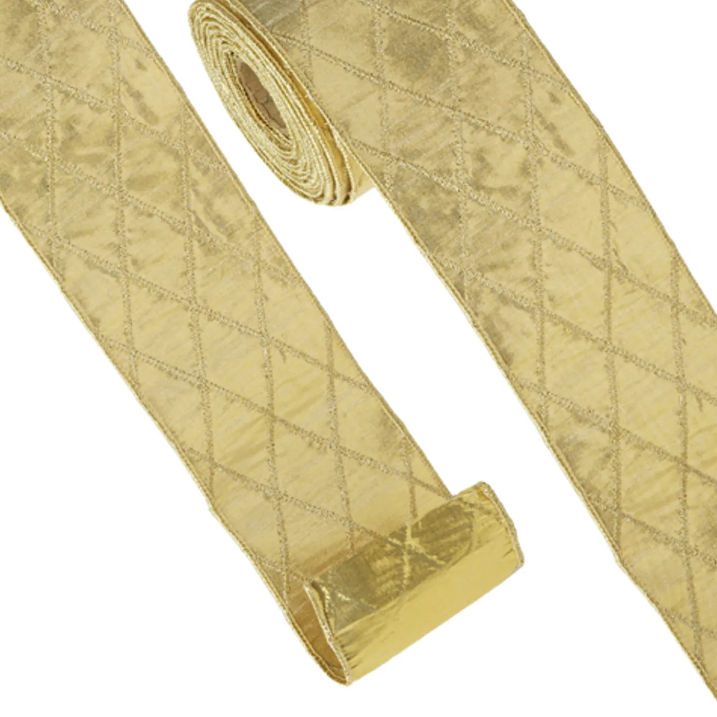 Raz 4" Gold Diamond Patterned Wired Christmas Ribbon R4371770