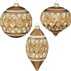 Raz 4" Gold Diamond Point With Pearls Glass Christmas Ornament 4122807
