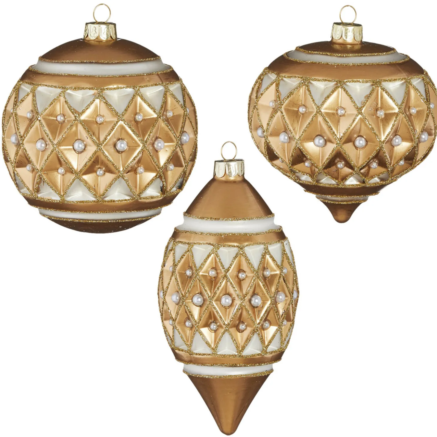 Raz 4" Gold Diamond Point With Pearls Glass Christmas Ornament 4122807