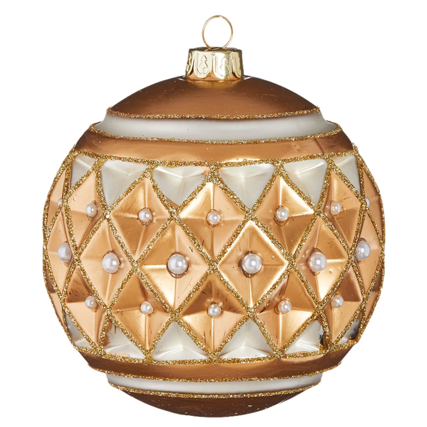 Raz 4" Gold Diamond Point With Pearls Glass Christmas Ornament 4122807