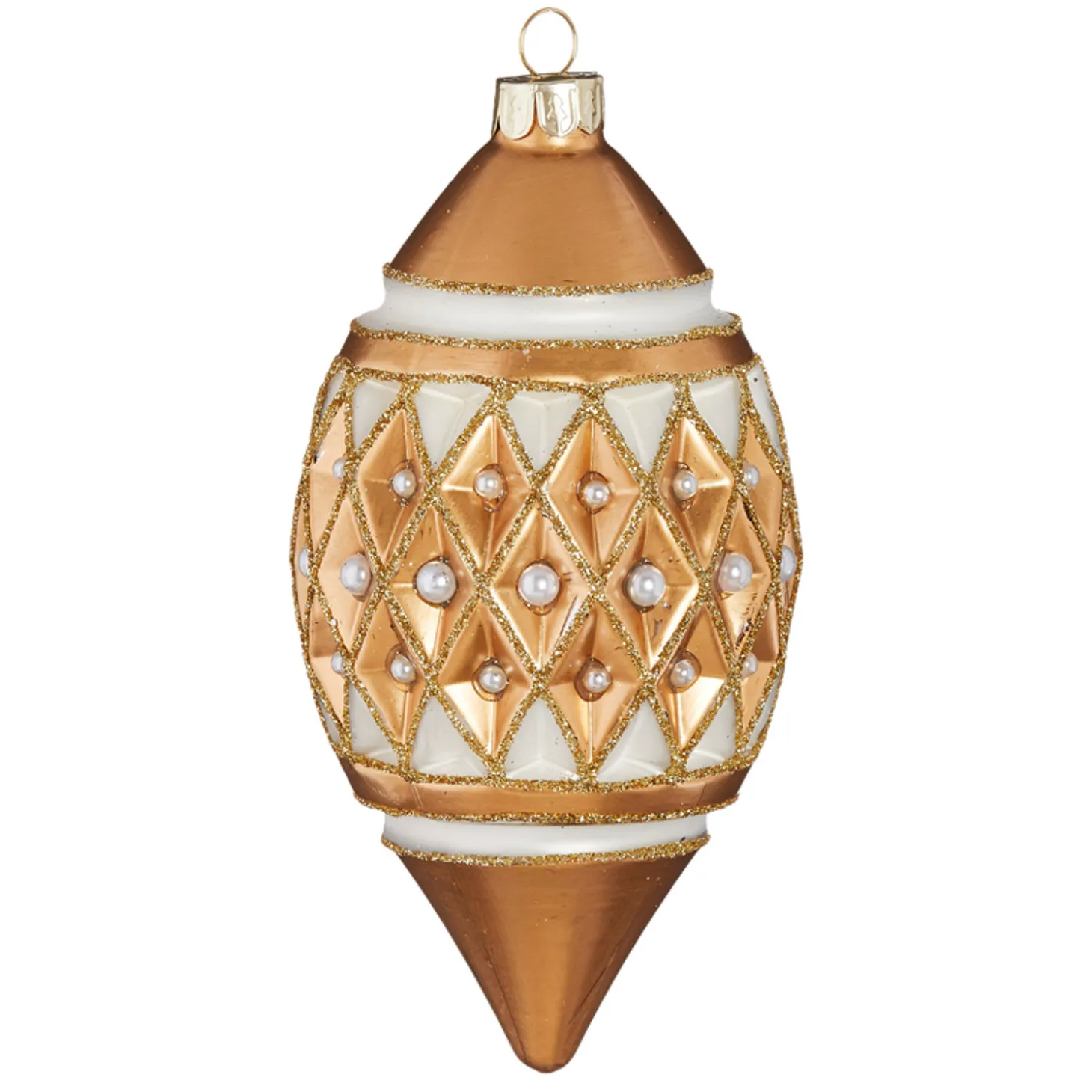 Raz 4" Gold Diamond Point With Pearls Glass Christmas Ornament 4122807