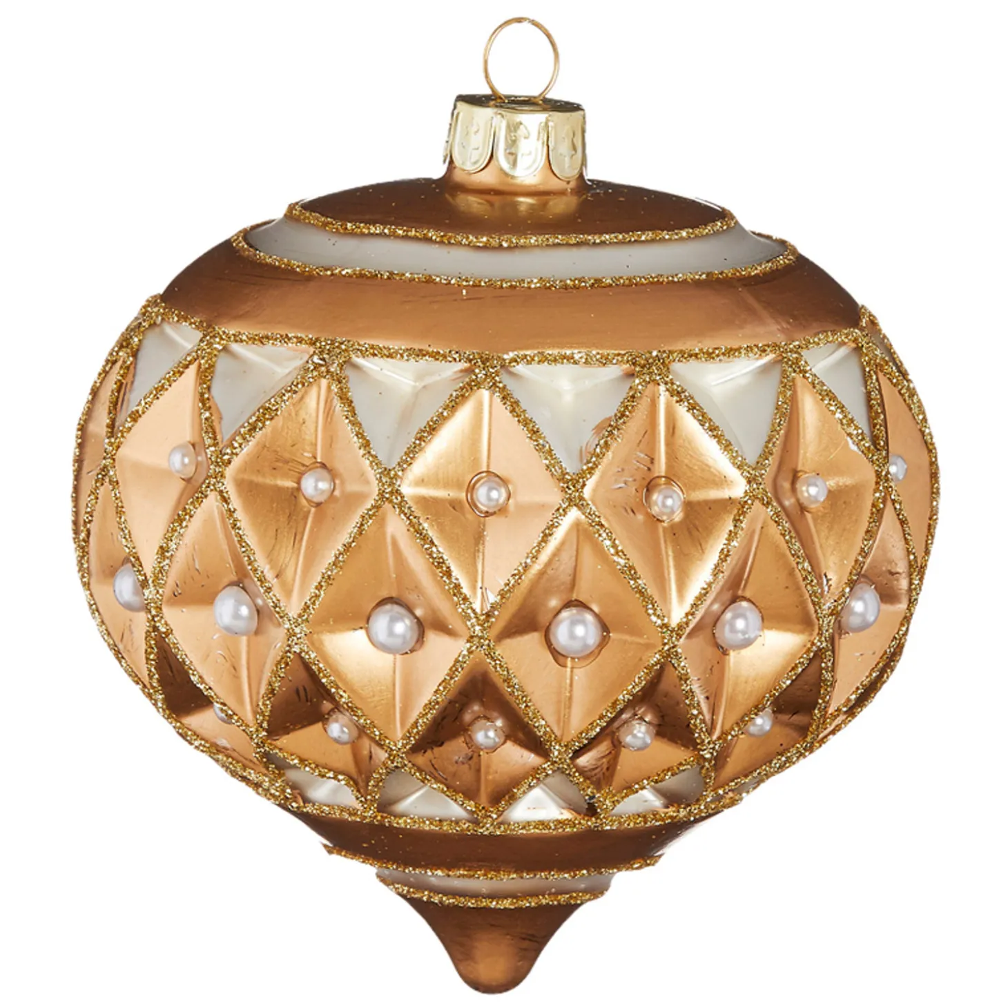 Raz 4" Gold Diamond Point With Pearls Glass Christmas Ornament 4122807