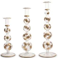 Raz 14.25" Gold Etched Snowflake Glass Christmas Candle Sticks Set Of 3 4424628