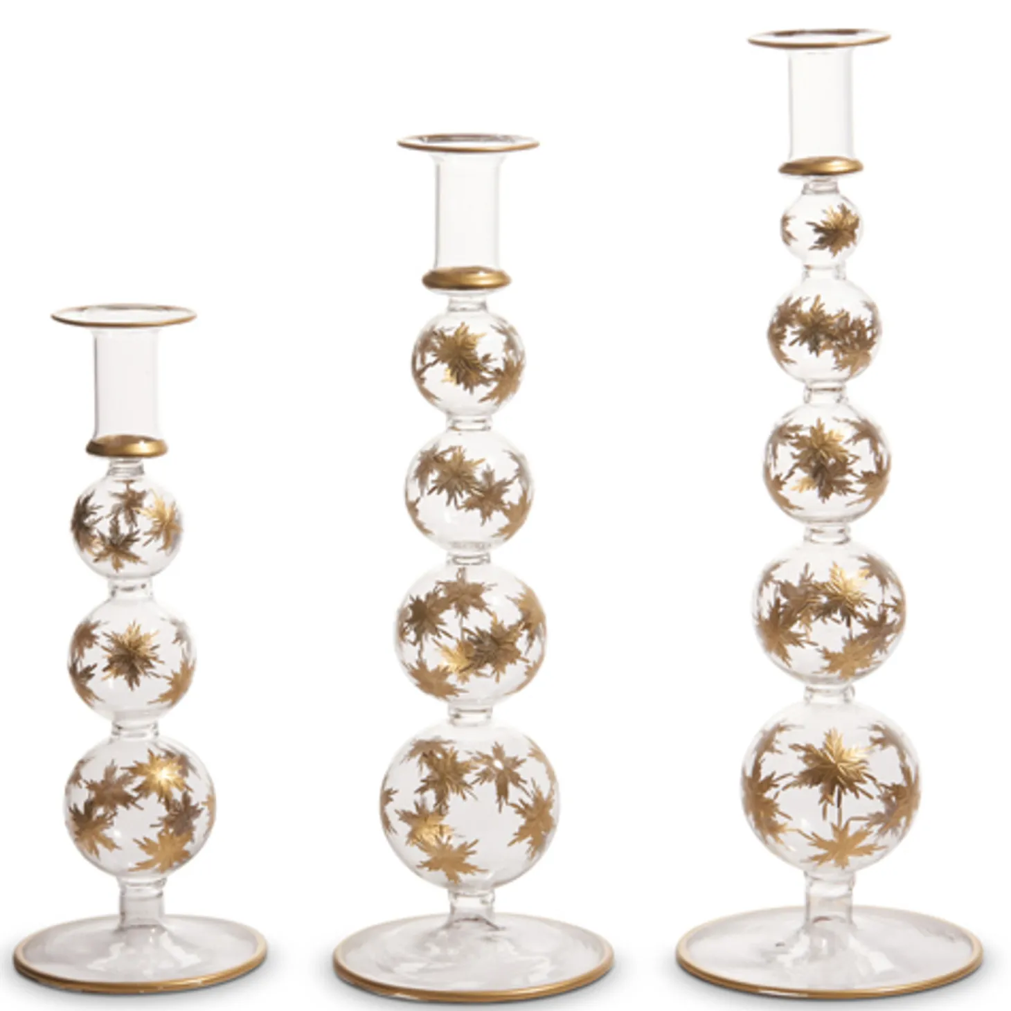 Raz 14.25" Gold Etched Snowflake Glass Christmas Candle Sticks Set Of 3 4424628