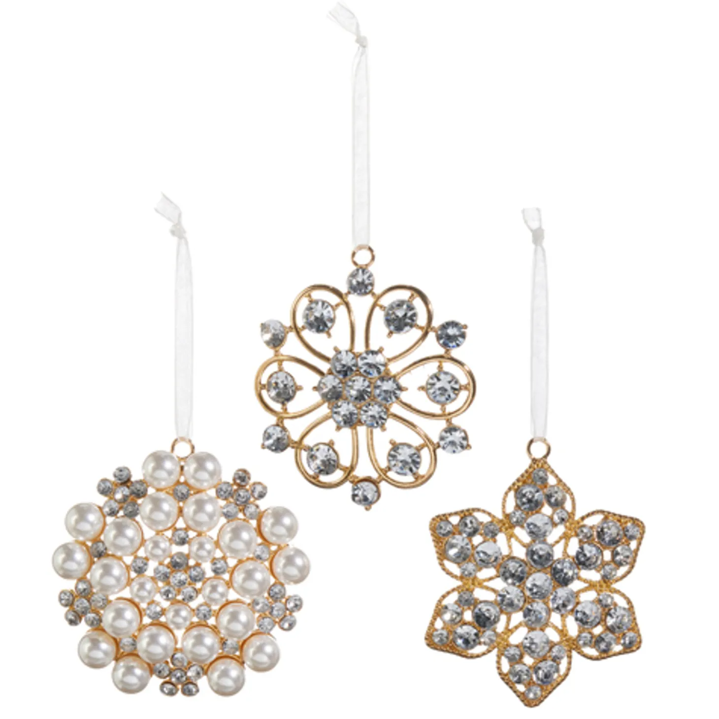 Raz 3.5" Gold Jeweled Vintage Brooch Christmas Ornament Set Of 3 4413513