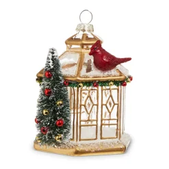 Raz 3.75" Gold Pagoda With Cardinal Glass Christmas Ornament 4324584