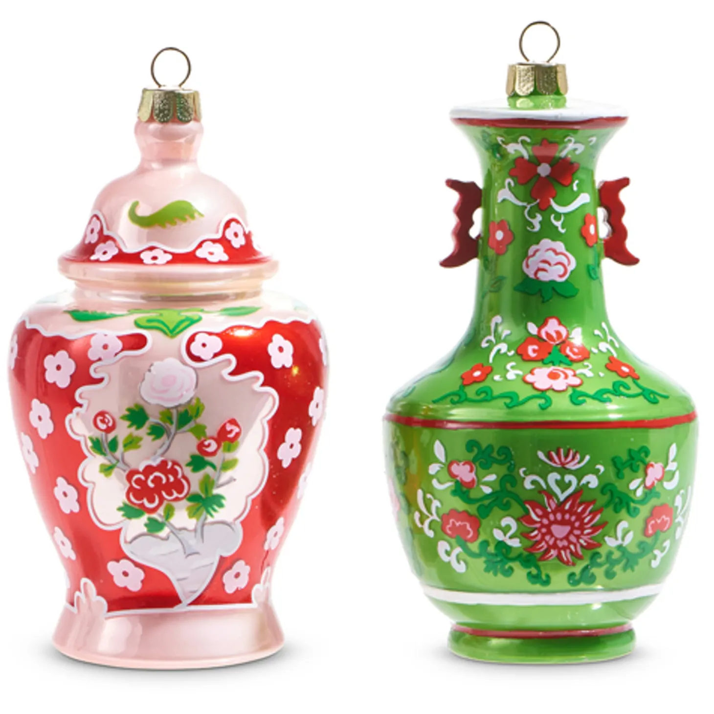 Raz 5" Green And Pink Chinoiserie Jar Glass Christmas Ornament 4352888