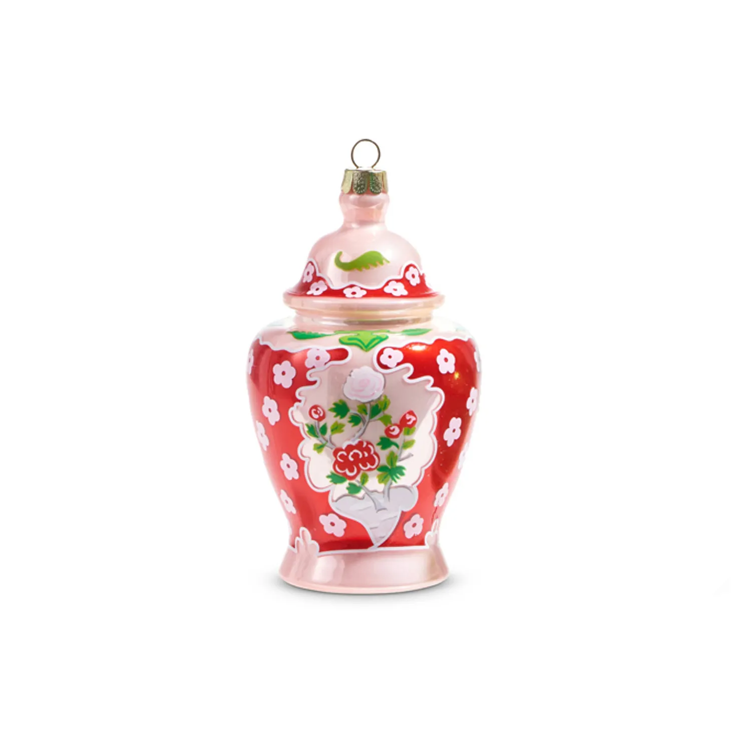 Raz 5" Green And Pink Chinoiserie Jar Glass Christmas Ornament 4352888