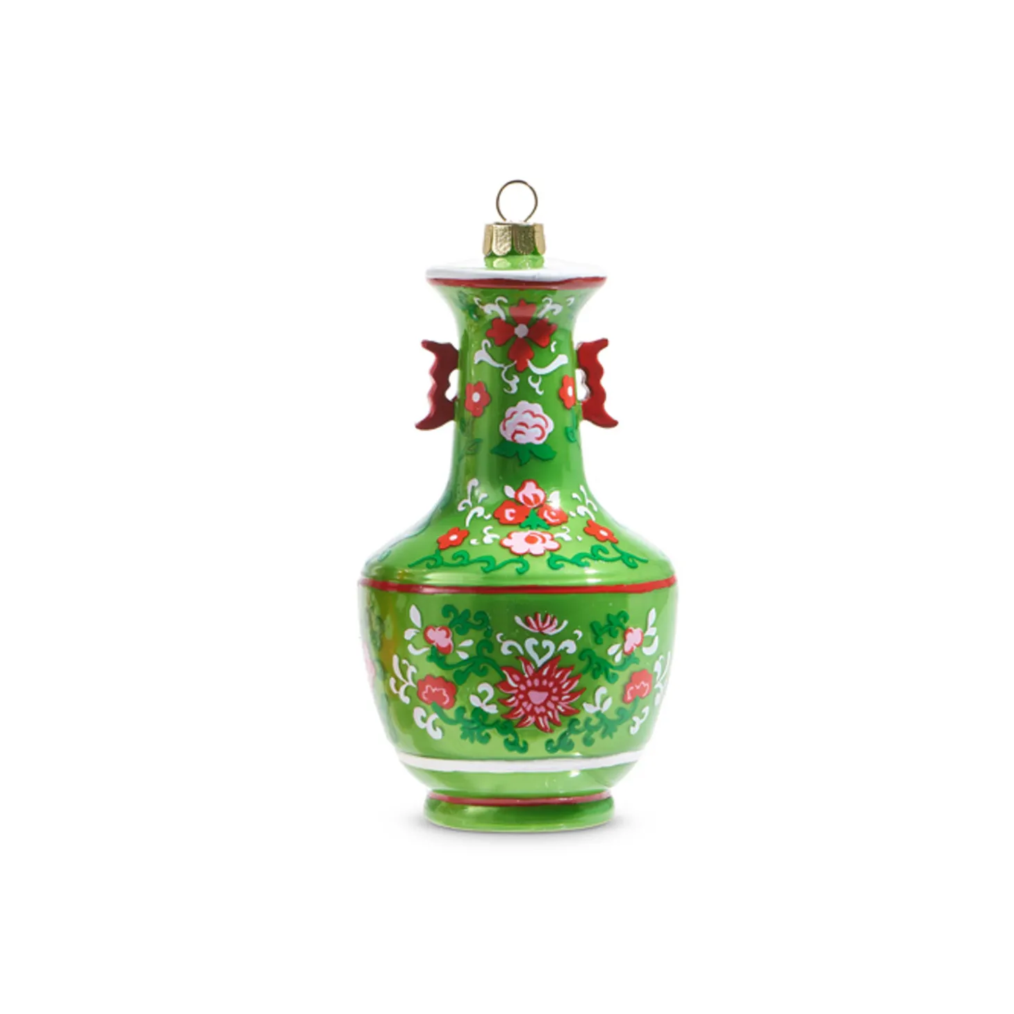 Raz 5" Green And Pink Chinoiserie Jar Glass Christmas Ornament 4352888