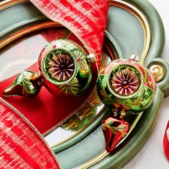 Raz 5" Green And Red Finial Reflector Glass Christmas Ornament 4320017