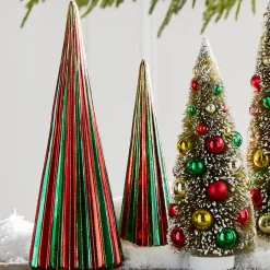Raz 14" Green And Red Ribbed Glass Trees Figure Set Of 2 4424654