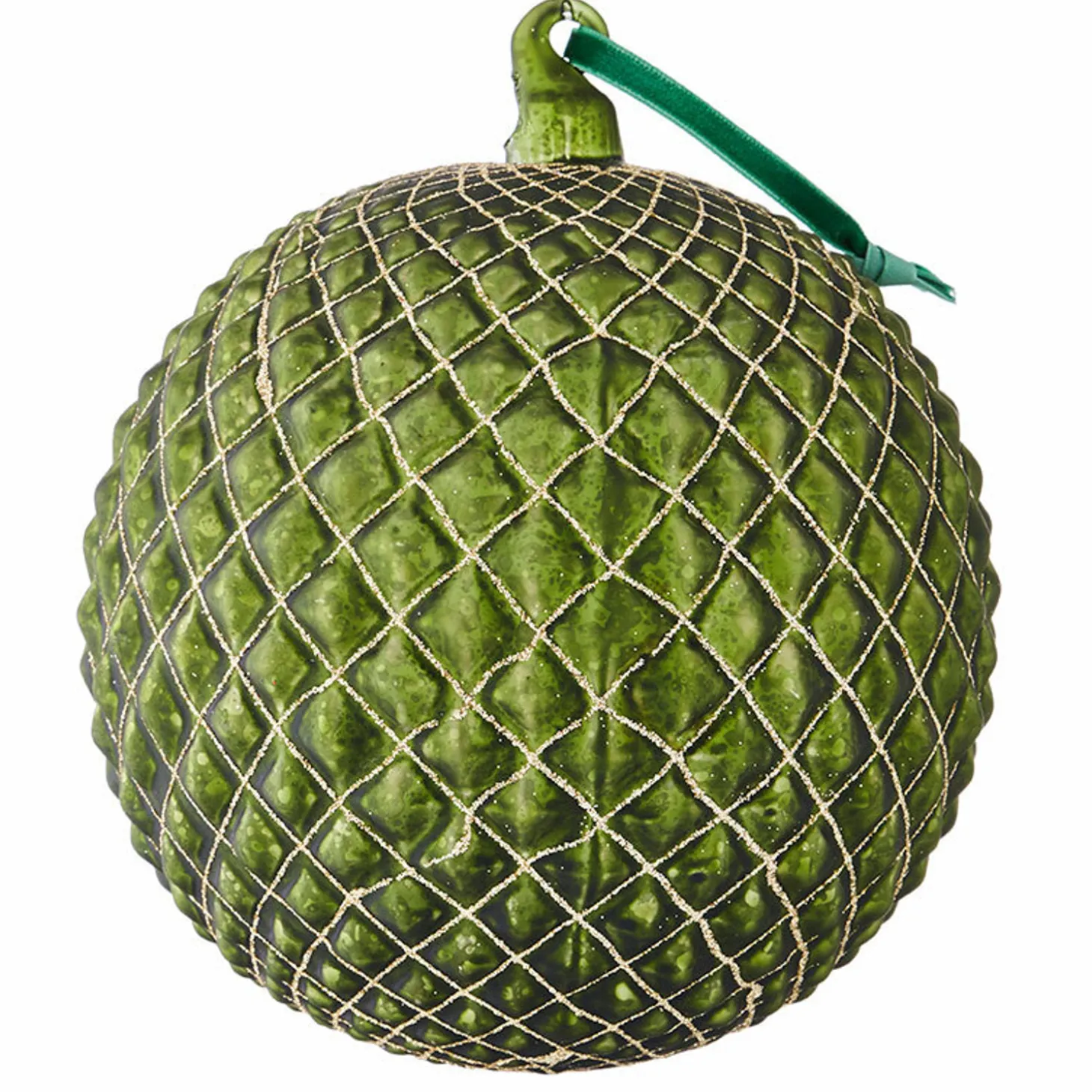 Raz 6" Green Quilted Ball Glass Christmas Ornament 4022885