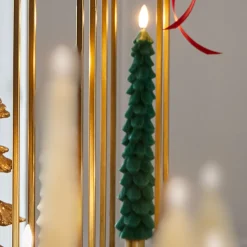 Raz 10.5" Green Tree Battery Operated Taper Candle With Lighted Flickering Wick Set Of 2 4432921