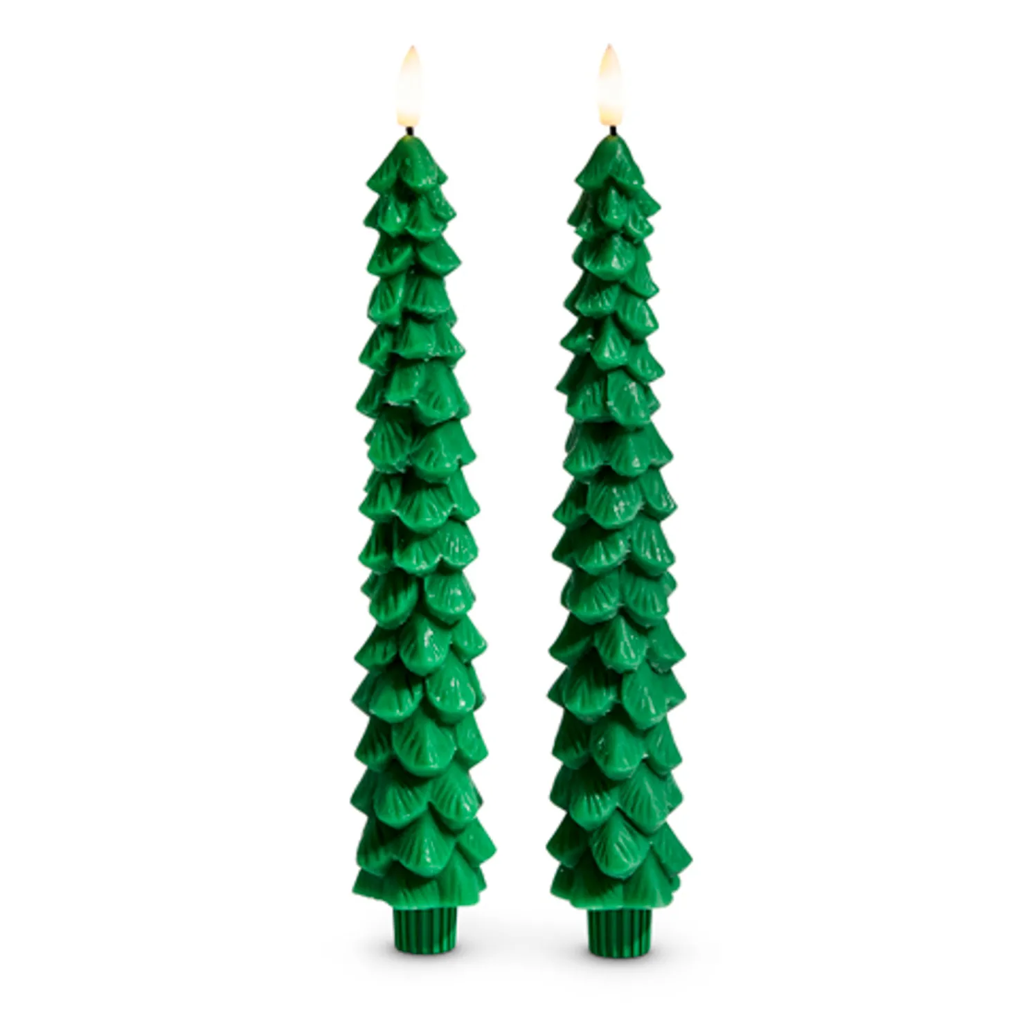 Raz 10.5" Green Tree Battery Operated Taper Candle With Lighted Flickering Wick Set Of 2 4432921