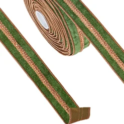 Raz 1.5" Green Velvet Christmas Ribbon With Gold Jewels R4227719