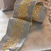 Raz 4" Grey And Gold Embroidered Wired Christmas Ribbon R4171868