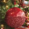 Raz 6" Half Glittered Red Glass Ball Christmas Ornament 4224608