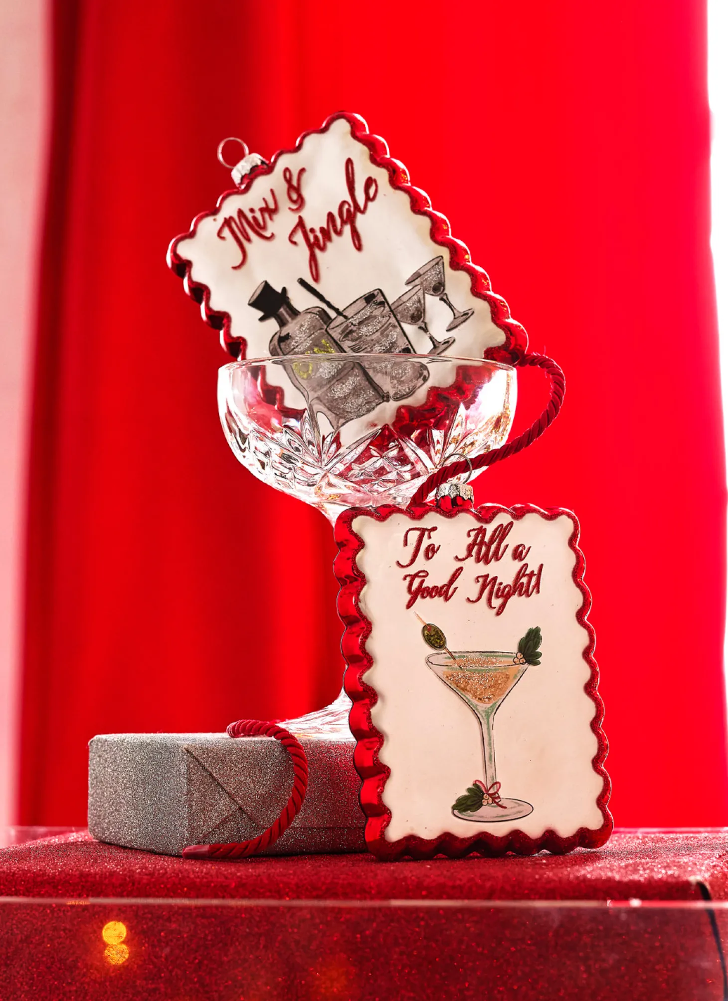 Raz 5" Holiday Cocktails Scalloped Edge Glass Christmas Ornament 4324575