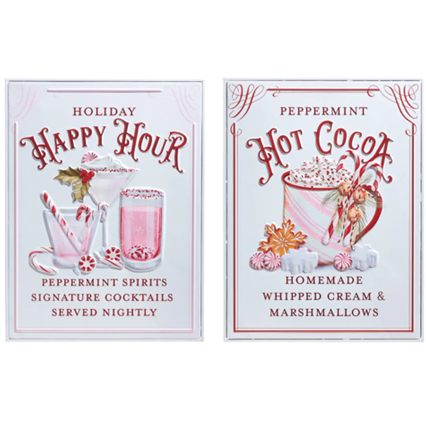 Raz 18" Holiday Refreshments Christmas Cocktails Or Hot Cocoa Metal Embossed Sign 4359013