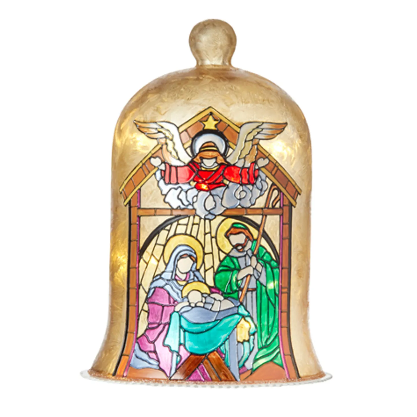 Raz 9" Holy Family Faux Stained Glass Lighted Cloche Christmas Decoration 4116345