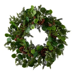 Raz 27" Iced Mixed Greenery, Eucalyptus And Pinecone Christmas Wreath W4102617