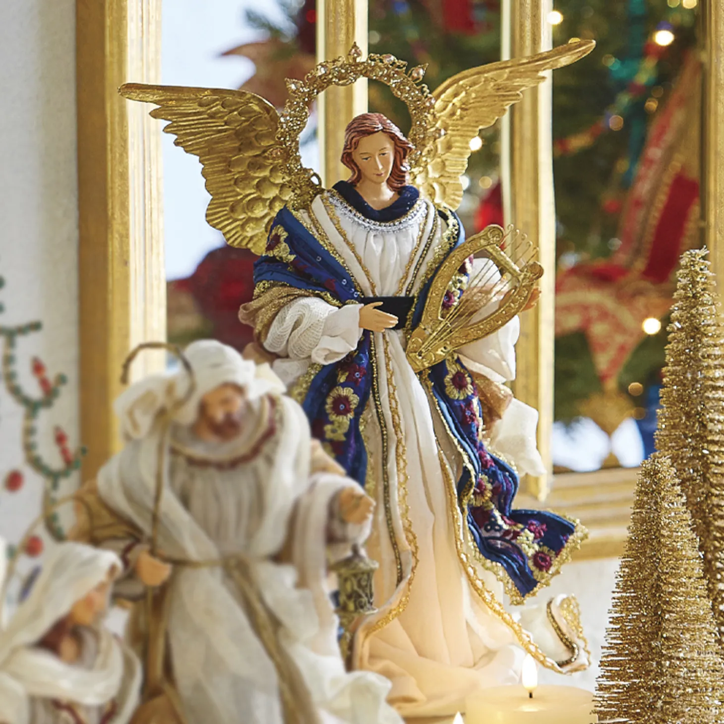 Raz 15.5" Jewel Tone Angel With Harp Christmas Decoration 4110659