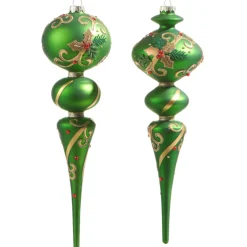 Raz 11.5" Large Green Holly Leaf Finial Glass Christmas Ornament 4322909