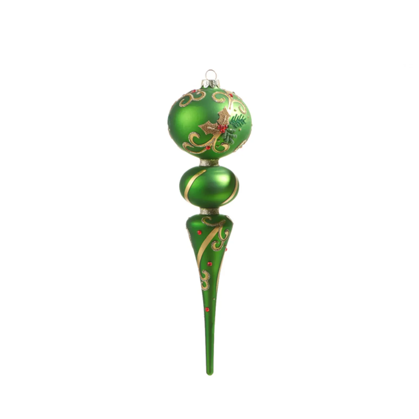 Raz 11.5" Large Green Holly Leaf Finial Glass Christmas Ornament 4322909