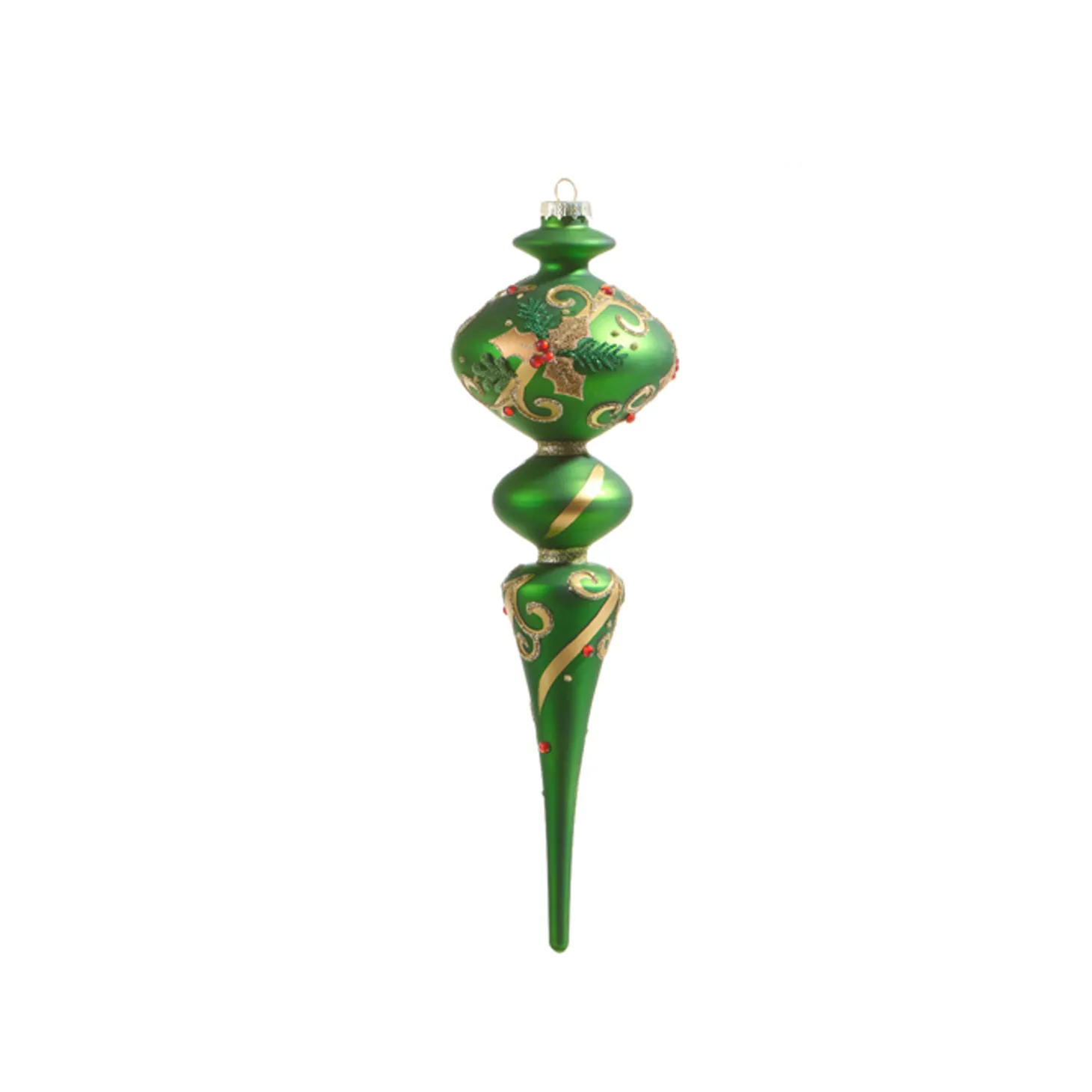Raz 11.5" Large Green Holly Leaf Finial Glass Christmas Ornament 4322909