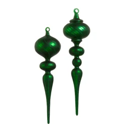 Raz 13" Large Matte Green Glass Finial Christmas Ornament Set Of 2 4424682