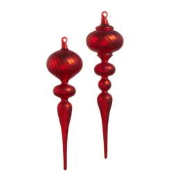 Raz 13" Large Matte Red Glass Finial Christmas Ornament Set Of 2 4424681