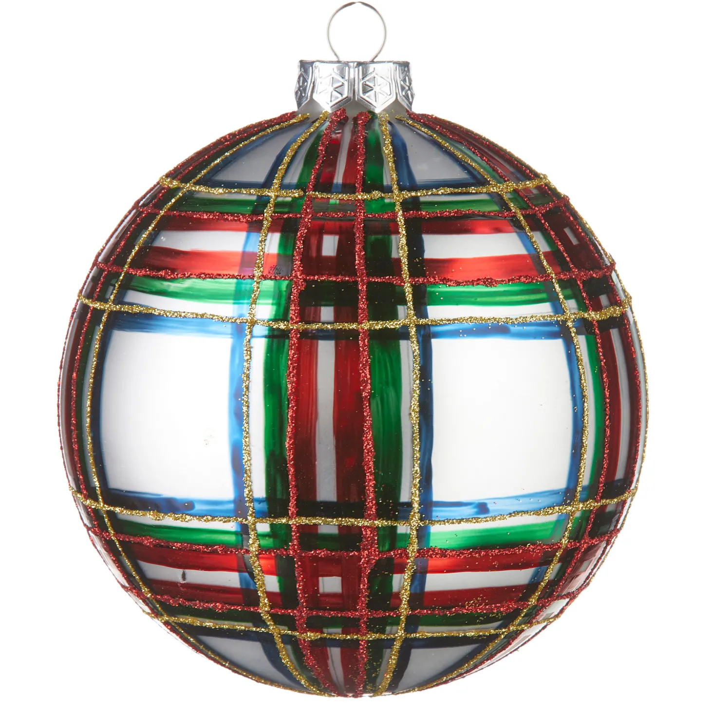Raz 5" Large Plaid Ball Glass Christmas Ornament 4224633