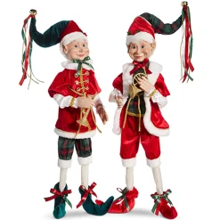 Raz 30" Large Plaid Posable Christmas Elf Figure 4302356