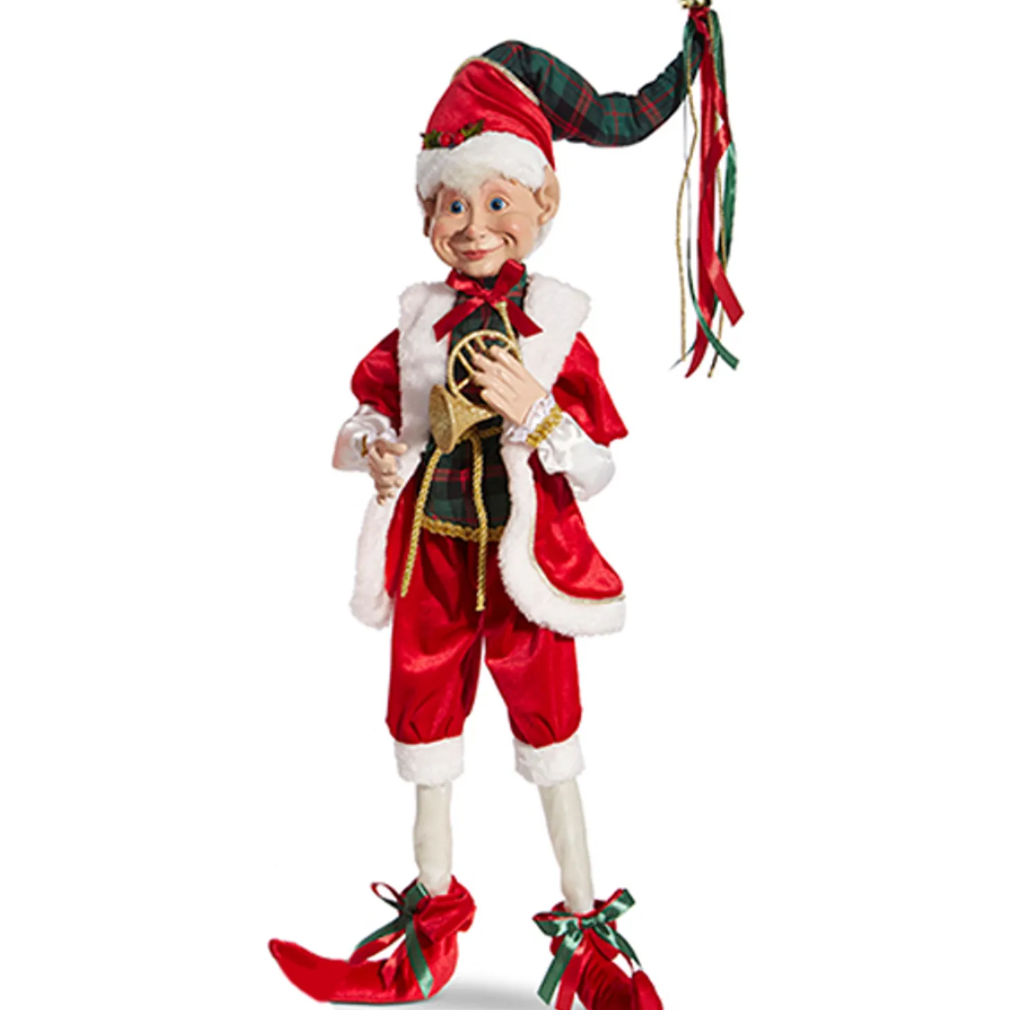 Raz 30" Large Plaid Posable Christmas Elf Figure 4302356