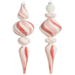 Raz 9.5" Large Red & White Peppermint Striped Finial Glass Christmas Ornament 4322832