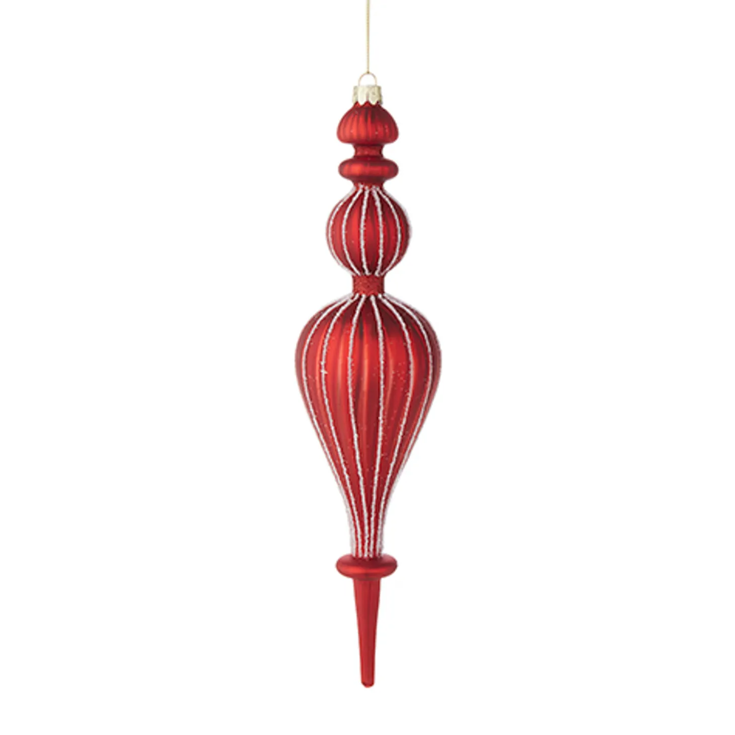 Raz 11.5" Large Red Ribbed Finial Glass Christmas Ornament 4222920
