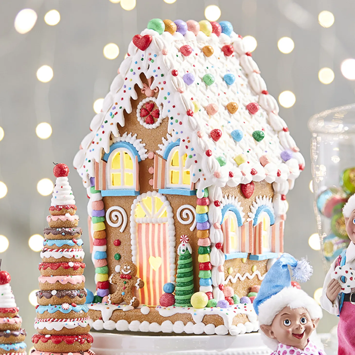 Raz 14" LED Lighted Claydough Pastel Colored Gingerbread House Christmas Figure 3919187