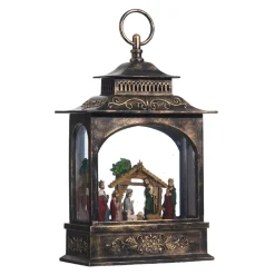Raz 11" LED Lighted Nativity Scene In Bronze Christmas Water Globe Lantern 3740512