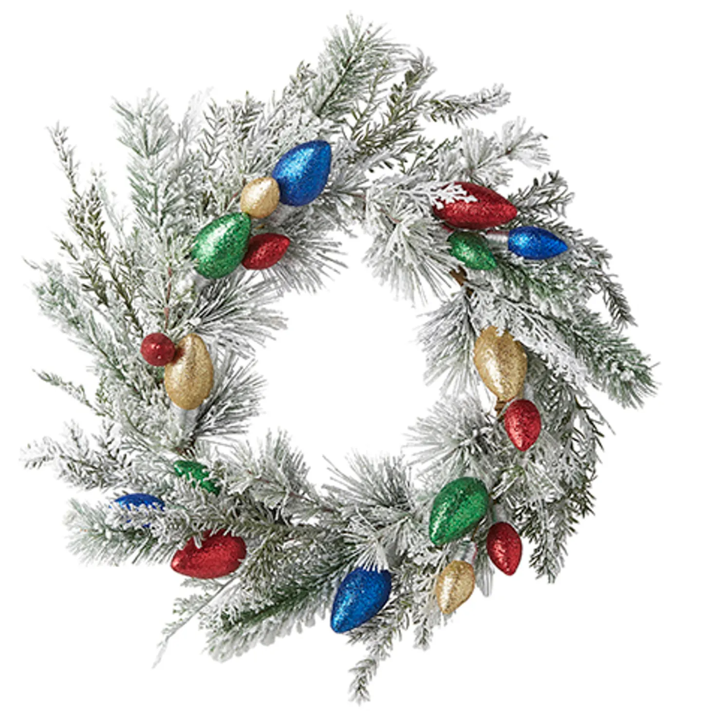 Raz 22" Light Bulb And Snowy Pine Christmas Wreath W4206875