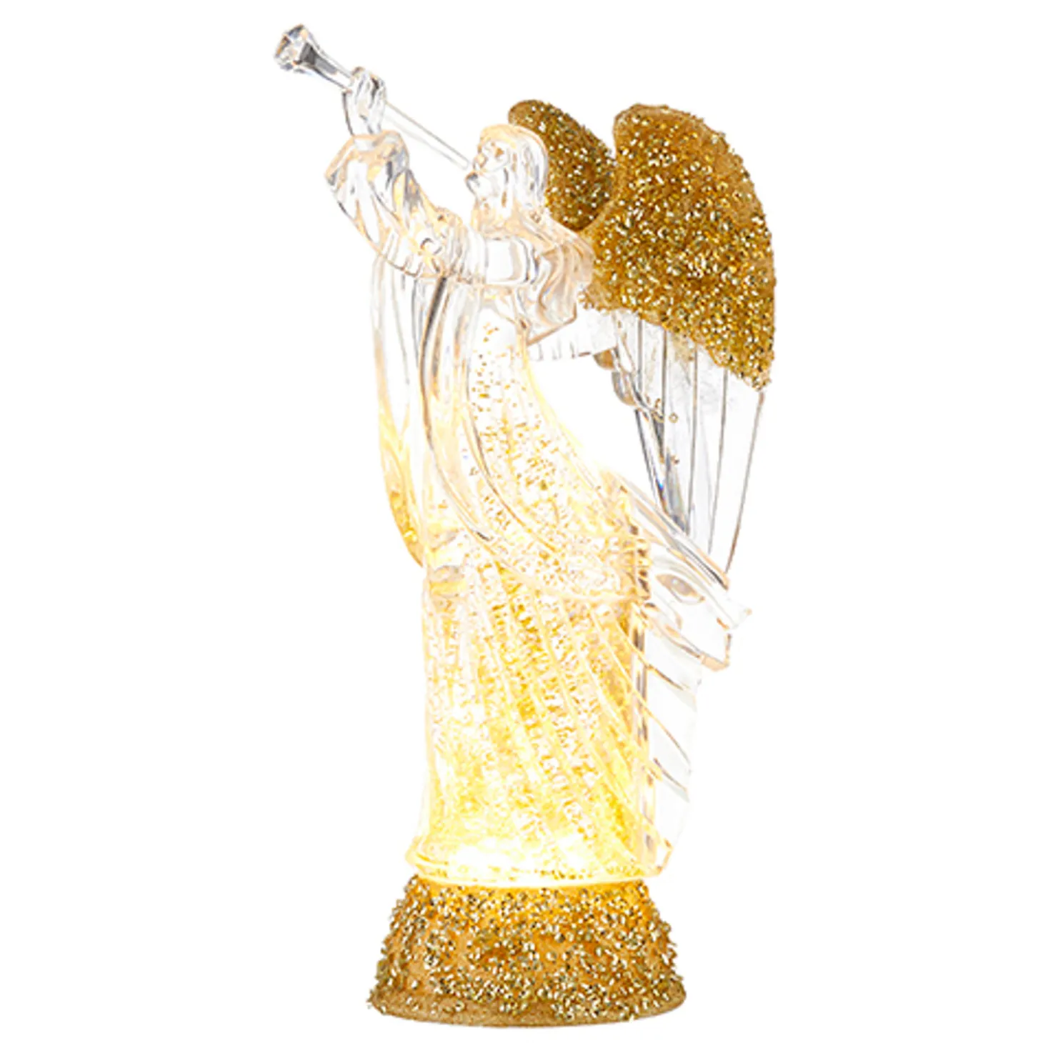 Raz 12" Lighted Angel With Trumpet Gold Glittered Swirling Water Globe 4219053