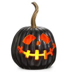Raz 8" Lighted Black Jack O Lantern Pumpkin Halloween Decoration