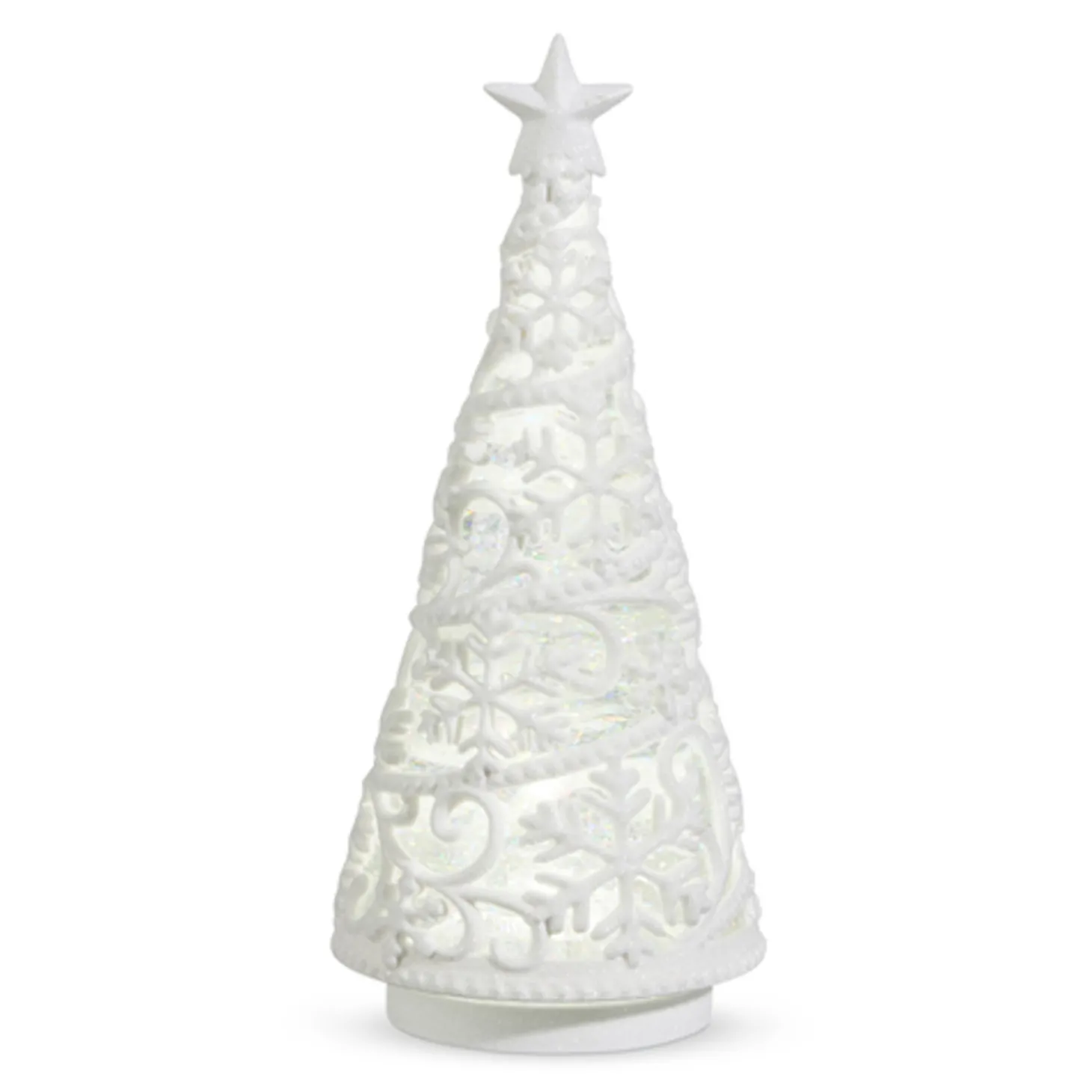 Raz 11" Lighted Flurry Swirling Glitter Christmas Water Globe White Tree Figure 4419278